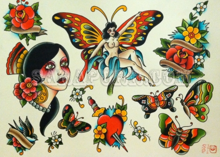 Traditional Butterfly Tattoo Flash